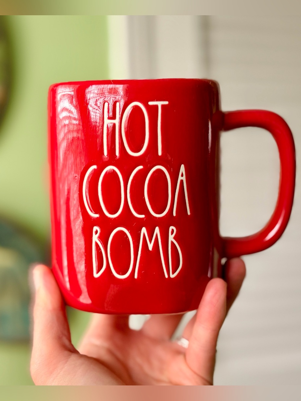 Rae Dunn Christmas Winter Seasonal Red Ceramic Mug "Hot Cocoa Bomb"